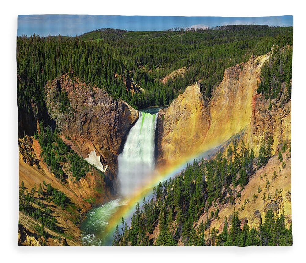 Yellowstone National Park Fleece Blanket featuring the photograph Independence Day at Yellowstone Lower Falls by Greg Norrell