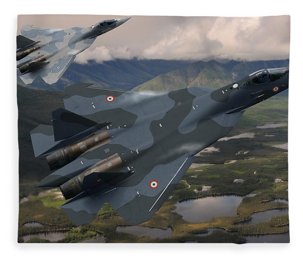 Sukhoi Fleece Blanket featuring the digital art Indian Air Force Sukhoi Su-57 Pak Fa by Custom Aviation Art