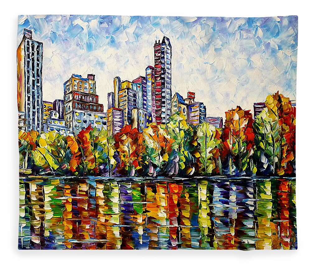 Colorful Cityscape Fleece Blanket featuring the painting Indian Summer In The Central Park by Mirek Kuzniar