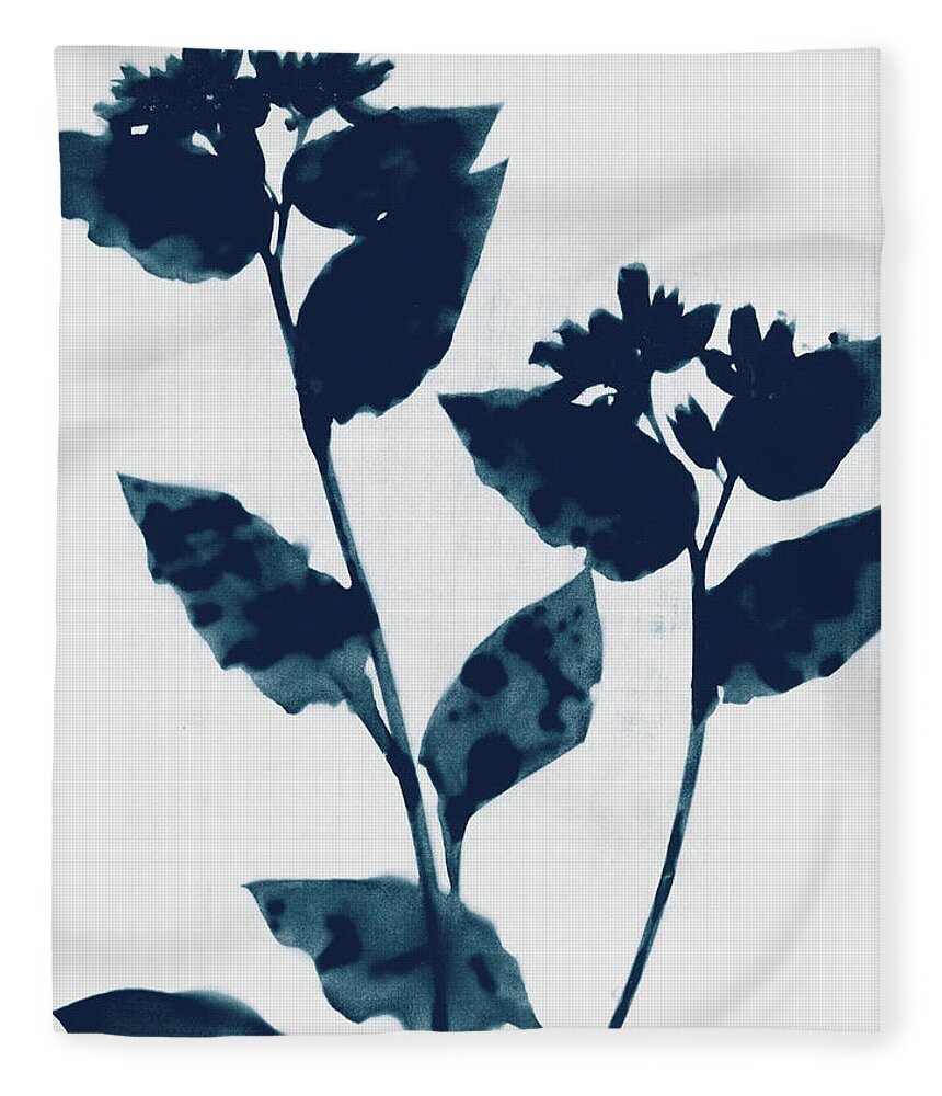 Indigo Fleece Blanket featuring the mixed media Indigo Blue Flowers by Janine Aykens