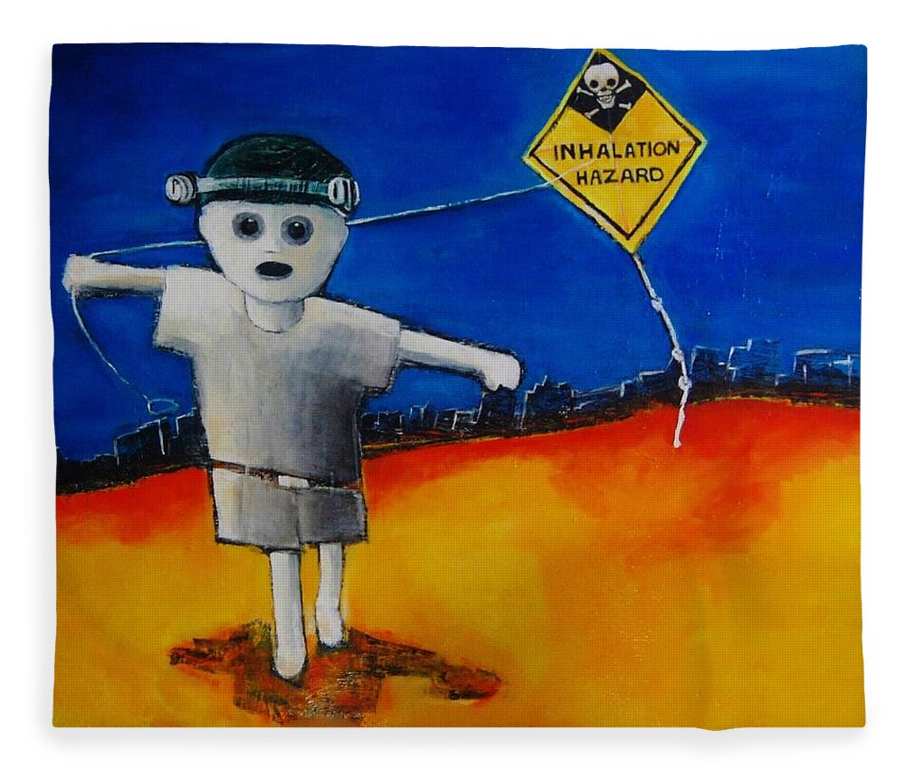 Kite Fleece Blanket featuring the painting Inhalation Hazard by Jean Cormier