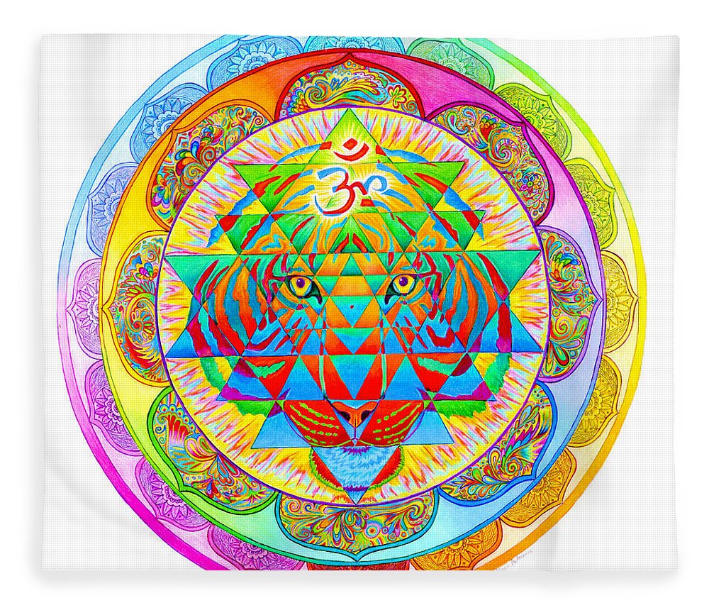 Psychedelic Fleece Blanket featuring the drawing Inner Strength by Rebecca Wang