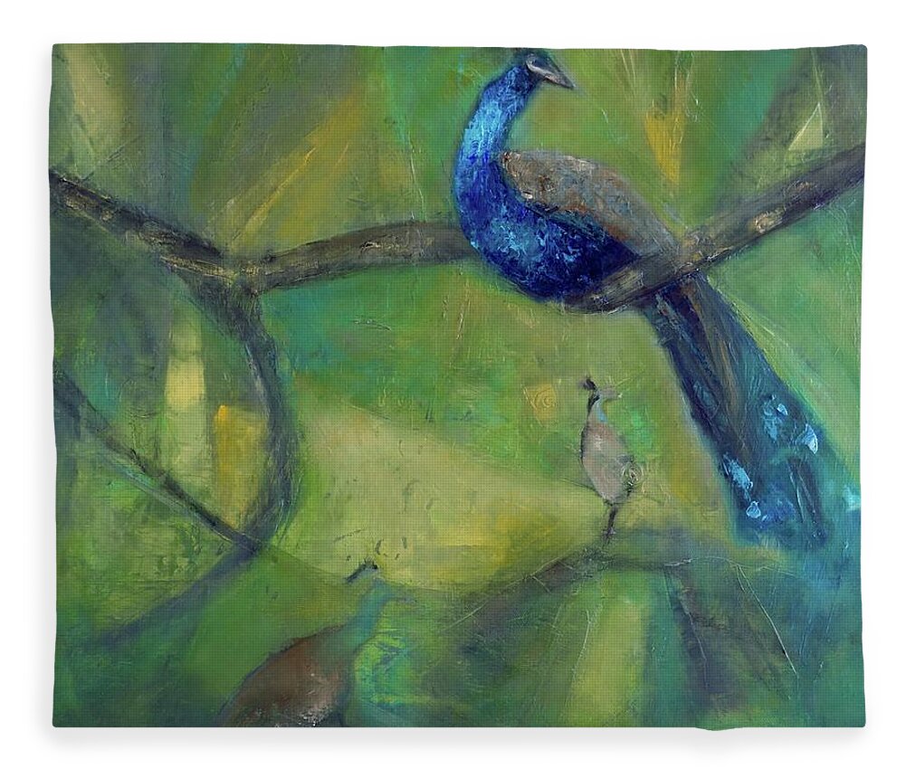 Peacock Fleece Blanket featuring the painting Inside a tree by Suzy Norris