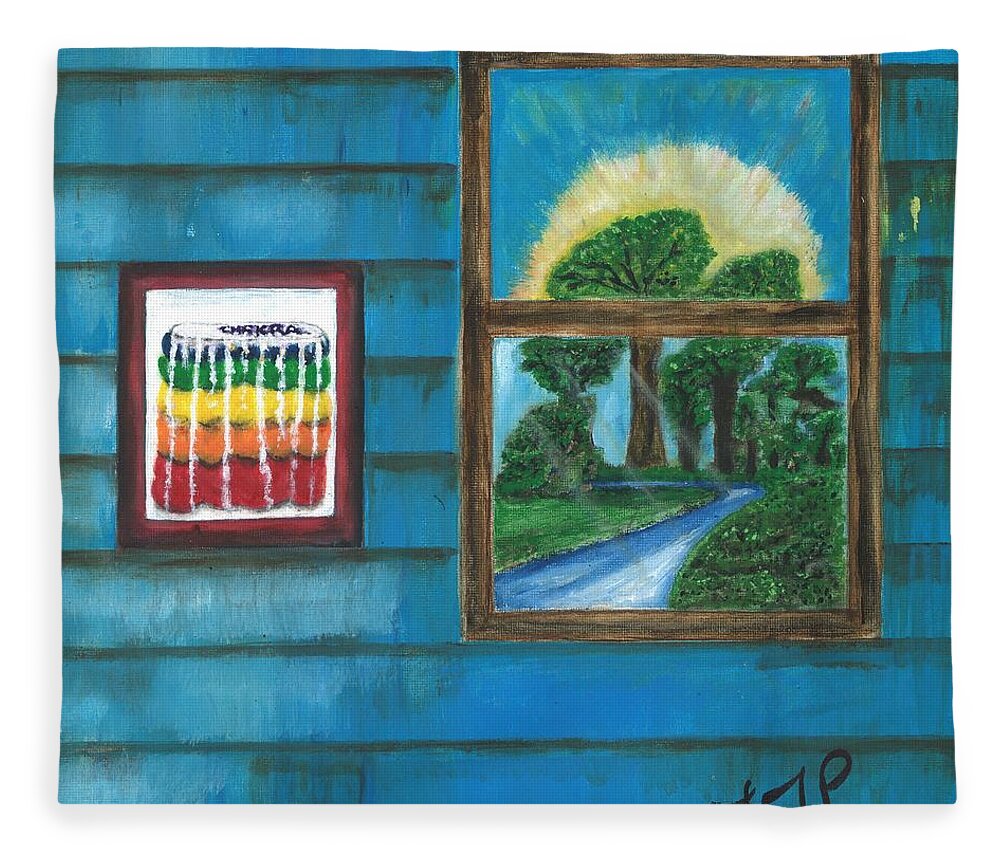 Window Fleece Blanket featuring the painting Inside Outside by Esoteric Gardens KN