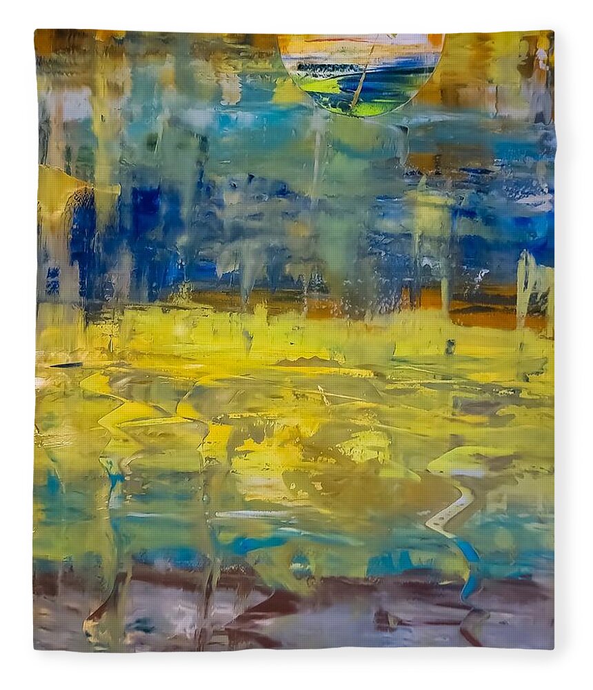 Abstract Fleece Blanket featuring the painting Inspired By The Pond by Lisa Kaiser