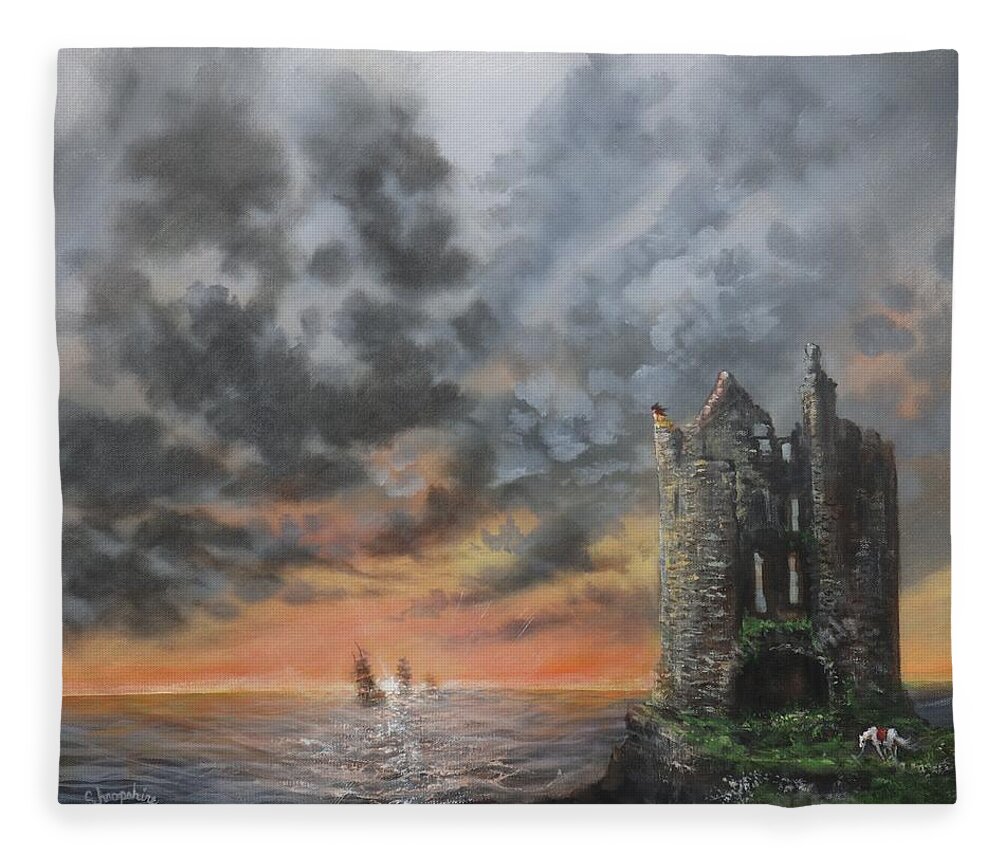 Scotland Fleece Blanket featuring the painting Into the Sun by Tom Shropshire
