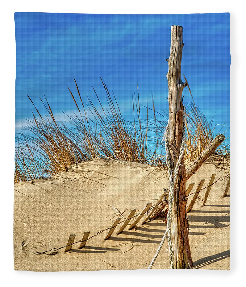 Sandy Hook Fleece Blanket featuring the photograph Intruders On Windswept Sand Dune by Gary Slawsky