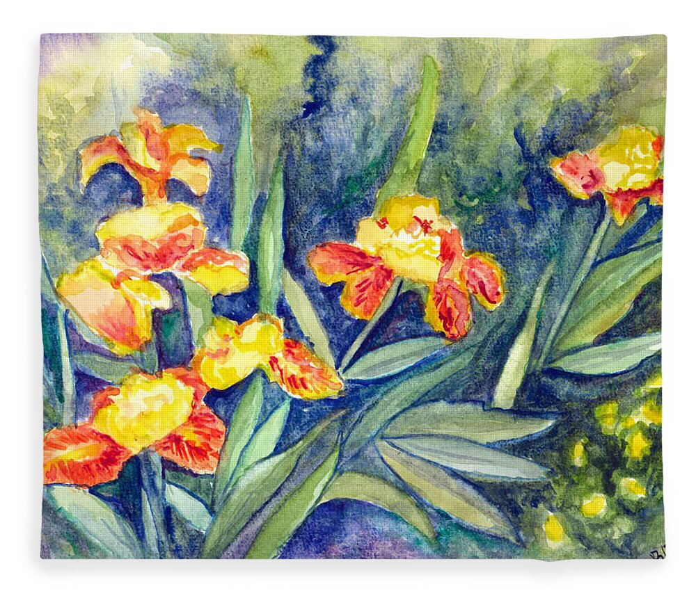Denver Botanical Garden Fleece Blanket featuring the painting Iris garden by Clara Sue Beym
