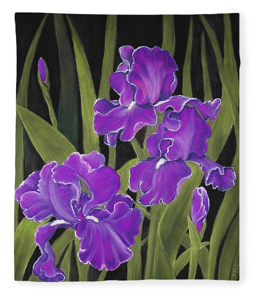 Malakhova Fleece Blanket featuring the painting Irises by Anastasiya Malakhova