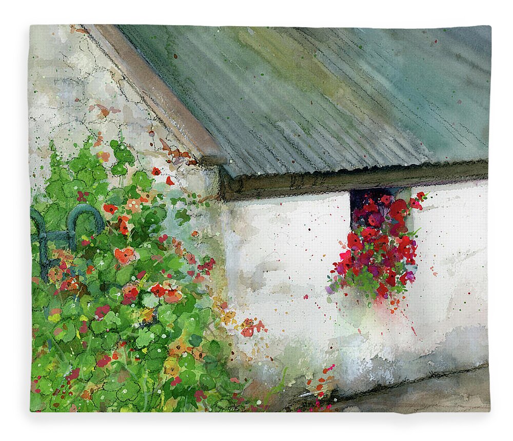Irish Cottage Painting Fleece Blanket featuring the painting Irish cottage by Rebecca Matthews