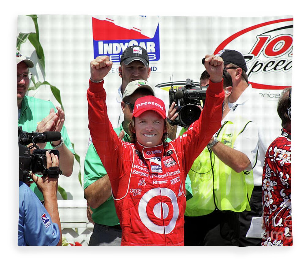 Indy;car;racing;motorsports;irl;newton Fleece Blanket featuring the photograph Daniel Wheldon IRL Racing celebrates win by Pete Klinger