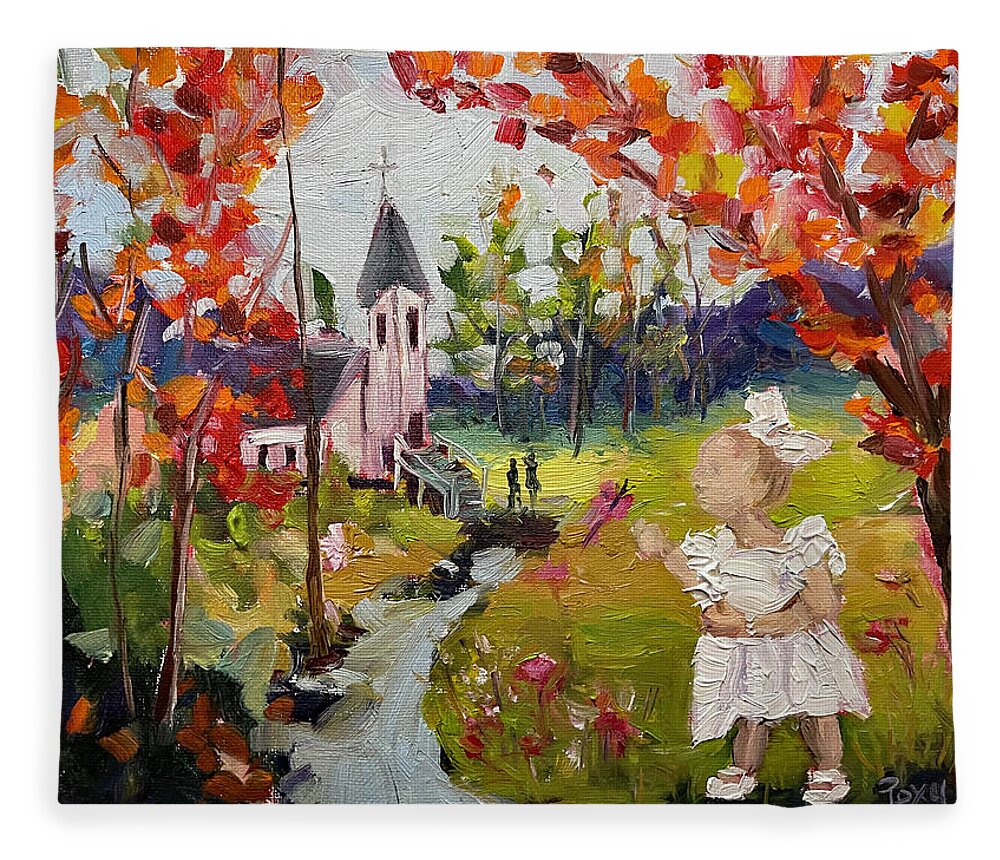 Isla Fleece Blanket featuring the painting Isla at the Baptism by Roxy Rich