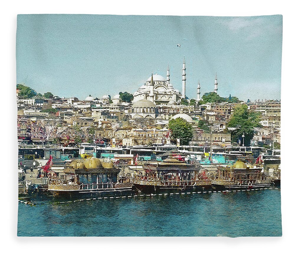 Istanbul Fleece Blanket featuring the photograph Istanbul. View from Galata Bridge. by Alex Mir