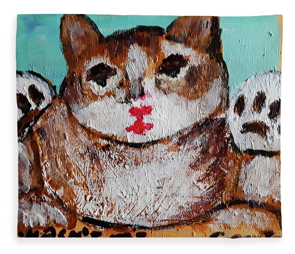 Cat Fleece Blanket featuring the painting It wasnt Me by Gabby Tary