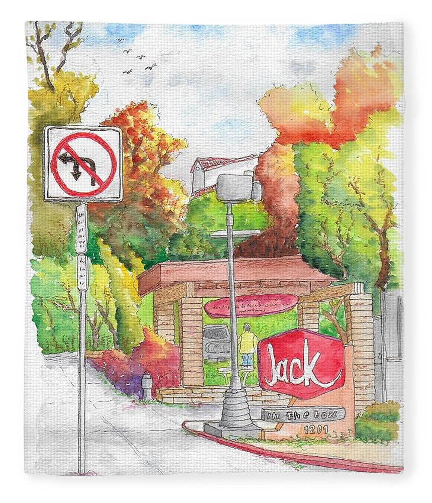 Jack In The Box Fleece Blanket featuring the painting Jack in the Box in Laguna Beach, California by Carlos G Groppa