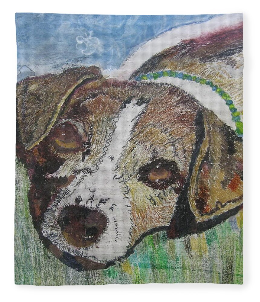 Dog Fleece Blanket featuring the painting Jack Russel dog named Dexter by AJ Brown
