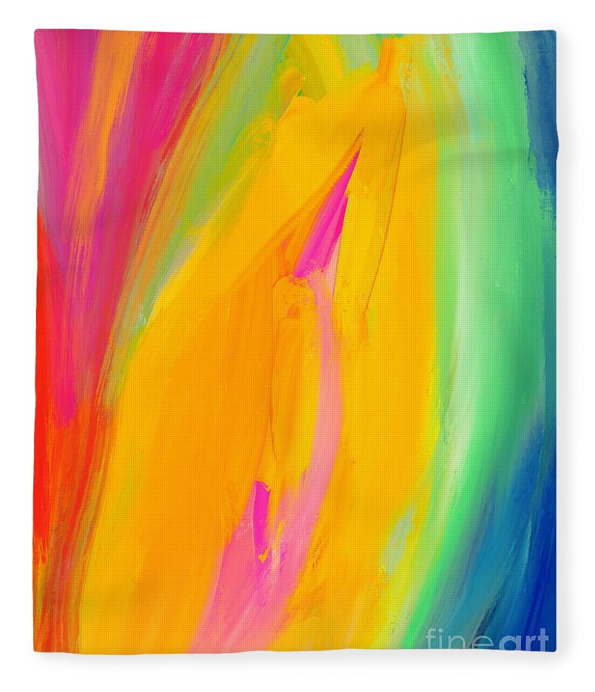 Abstract Fleece Blanket featuring the digital art Jackfruit Love - Modern Colorful Abstract Digital Art by Sambel Pedes