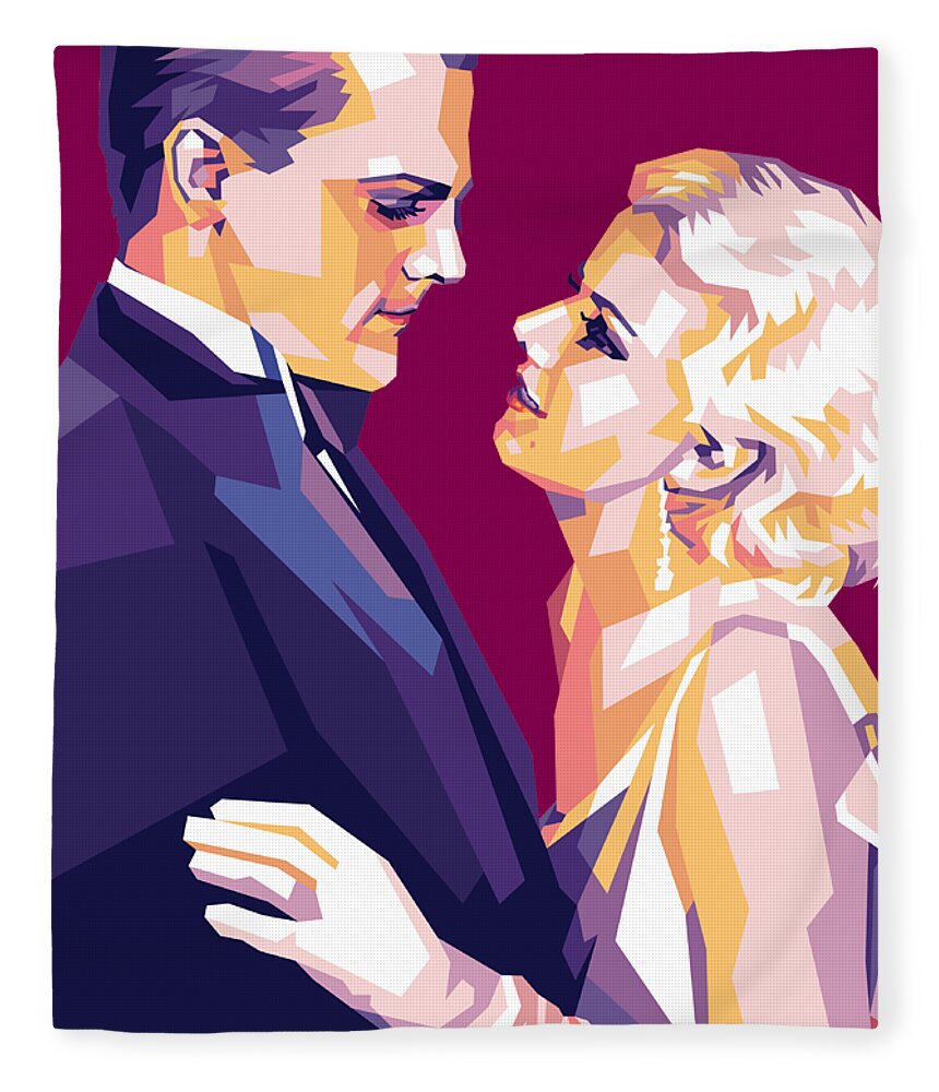 James Cagney Fleece Blanket featuring the digital art James Cagney and Jean Harlow by Movie World Posters