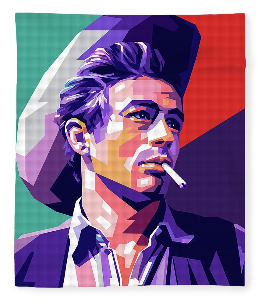 James Dean Fleece Blanket featuring the mixed media James Dean - ''Giant'' 1956 by Movie World Posters