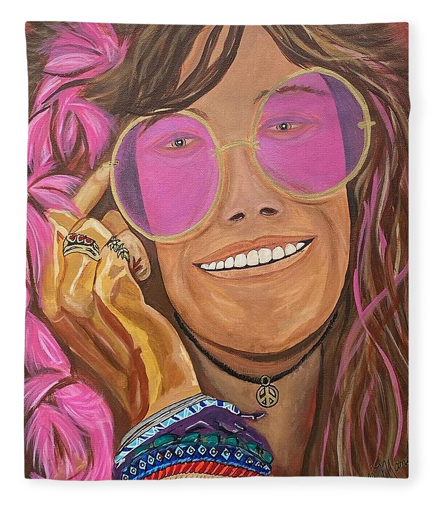  Fleece Blanket featuring the painting Janis Joplin by Bill Manson