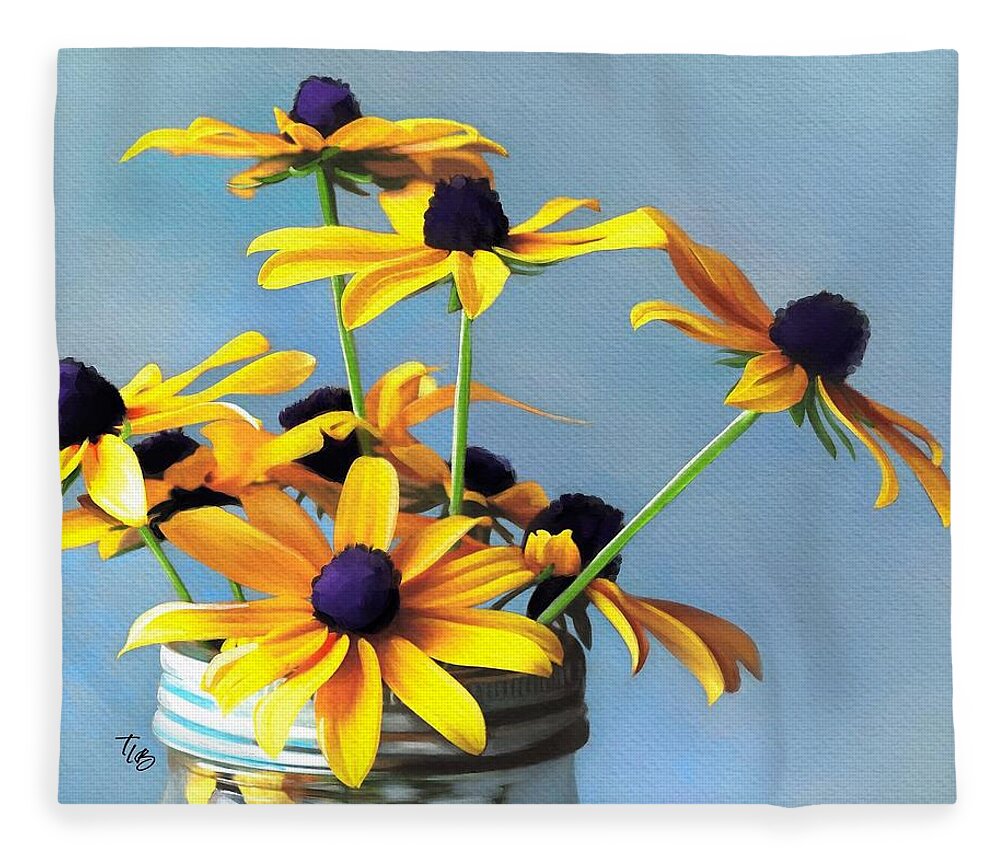 Blue Fleece Blanket featuring the painting Jar of Sunshine by Tammy Lee Bradley