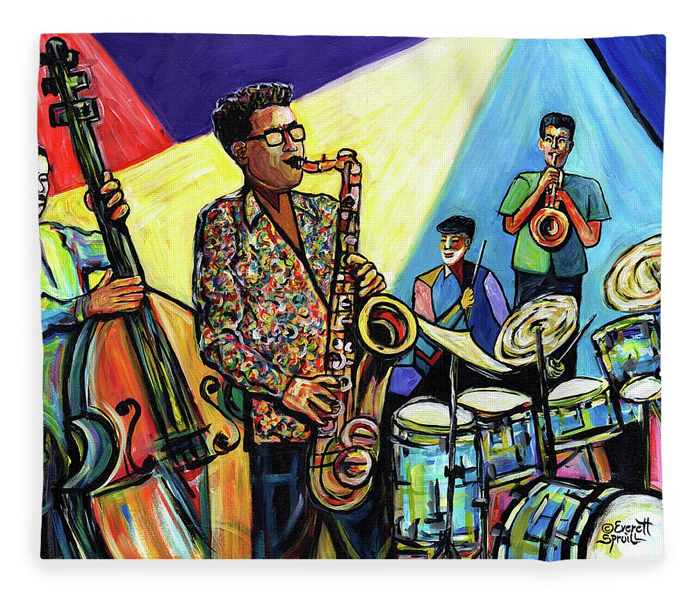 Abstract Art Fleece Blanket featuring the painting Jazz at Timucua with Jeff Rupert Quartet by Everett Spruill