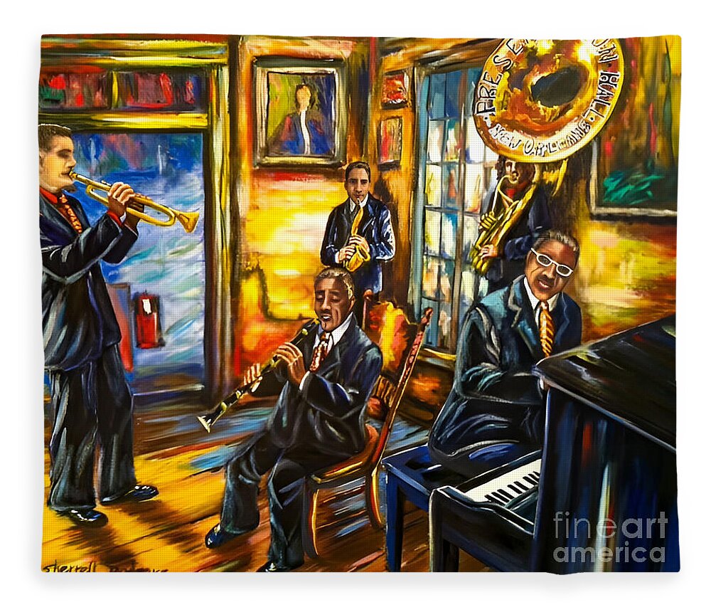 Painting Fleece Blanket featuring the painting Jazz Band at Preservation Hall by Sherrell Rodgers