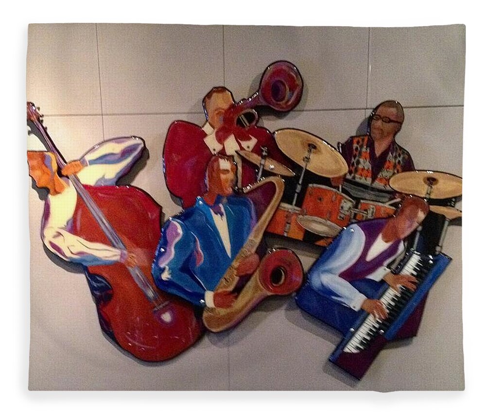 Jazz Fleece Blanket featuring the painting Jazz Ensemble V-custom by Bill Manson