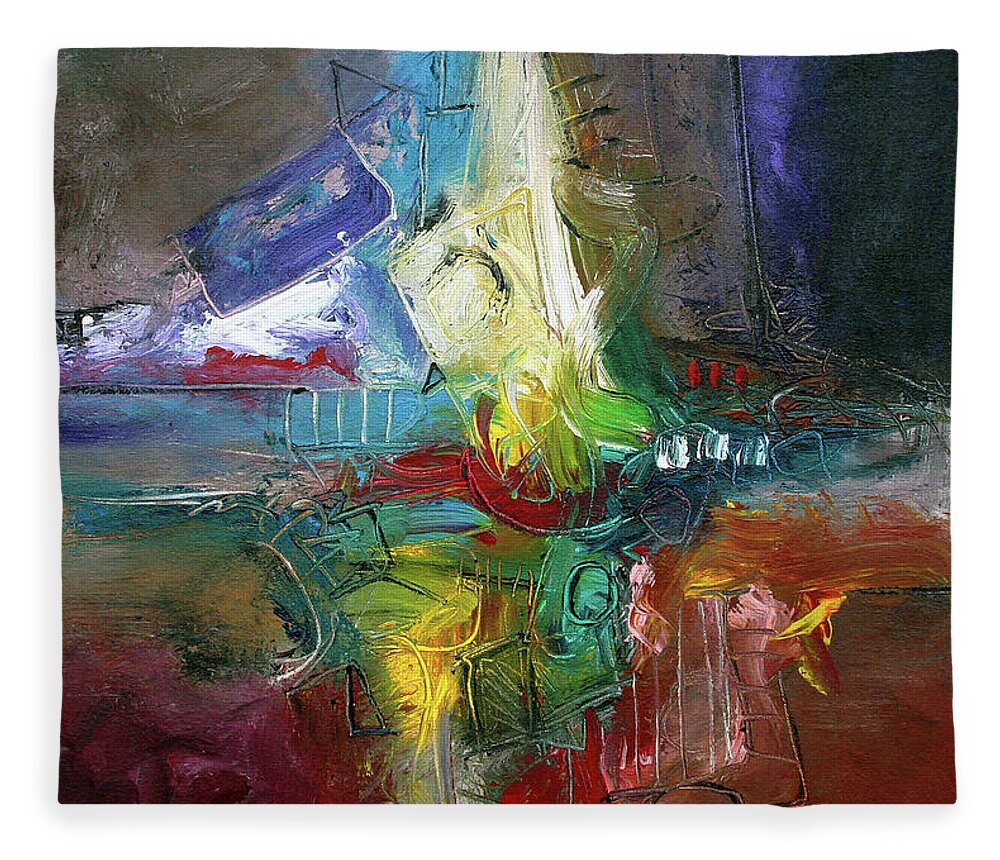 Abstract Fleece Blanket featuring the painting Jazz Happy by Jim Stallings