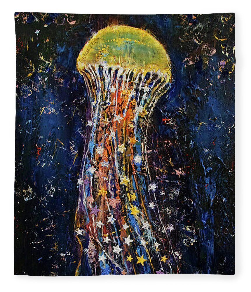 Sea Creatures Fleece Blanket featuring the painting Jellyfish by Michael Creese