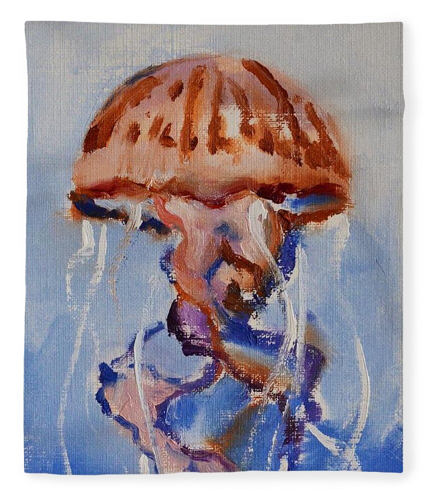 Jellyfish Fleece Blanket featuring the painting Jellyfish Underwater Painting Series by Donna Tuten