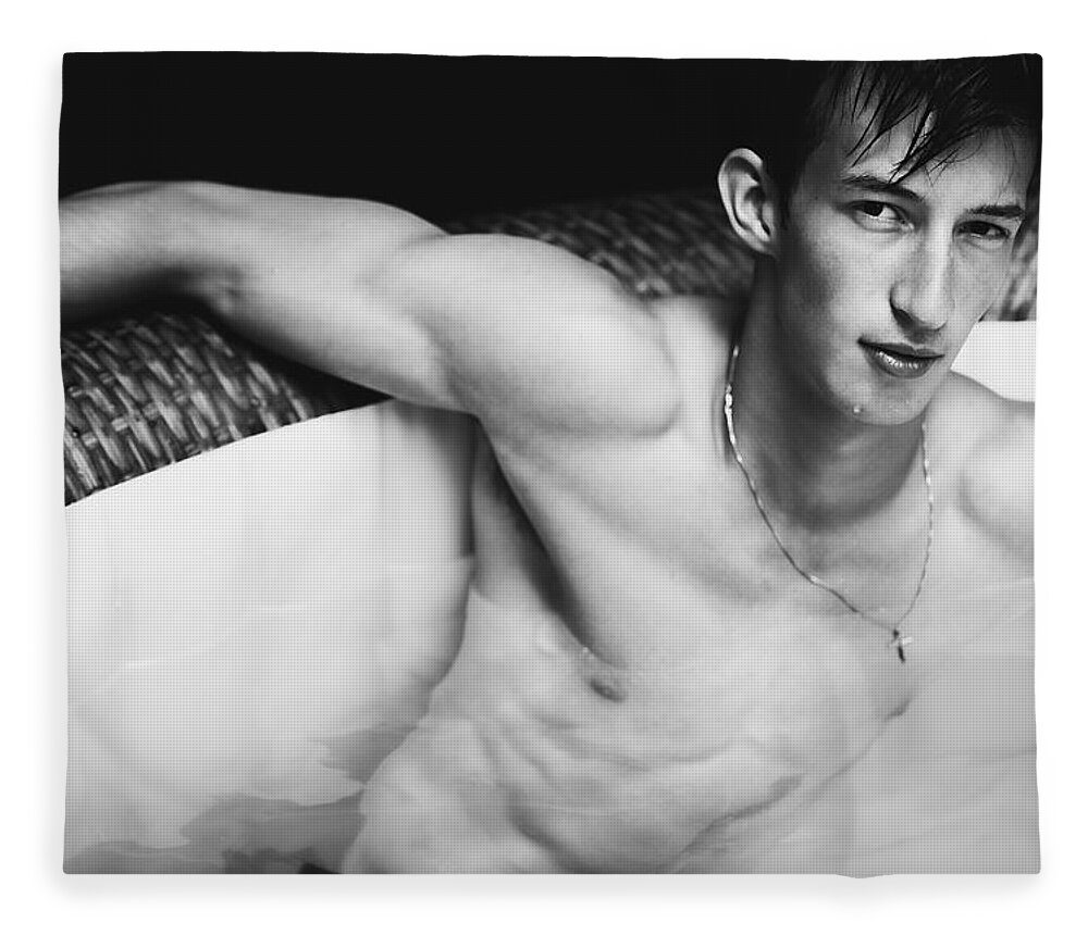 Jesse Fleece Blanket featuring the photograph Jesse all wet in Black and White by Jim Whitley
