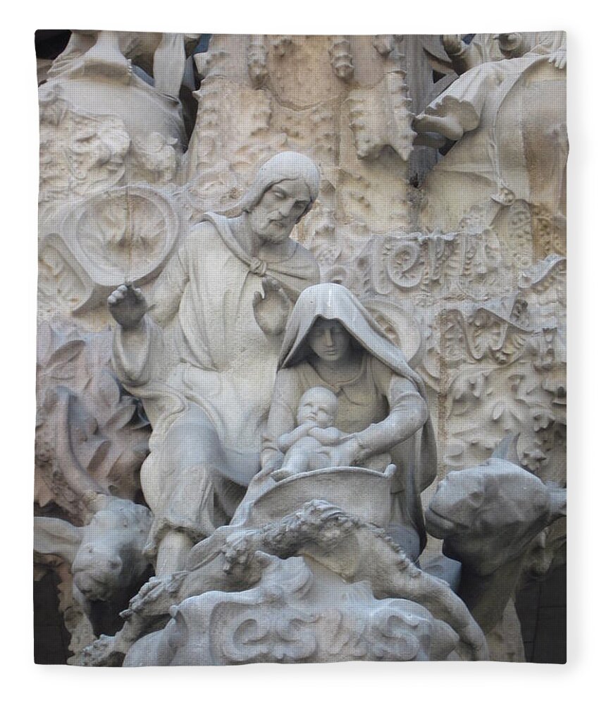 Jesus Fleece Blanket featuring the photograph Jesus at Sagrada Familia Barcelona by Lisa Mutch