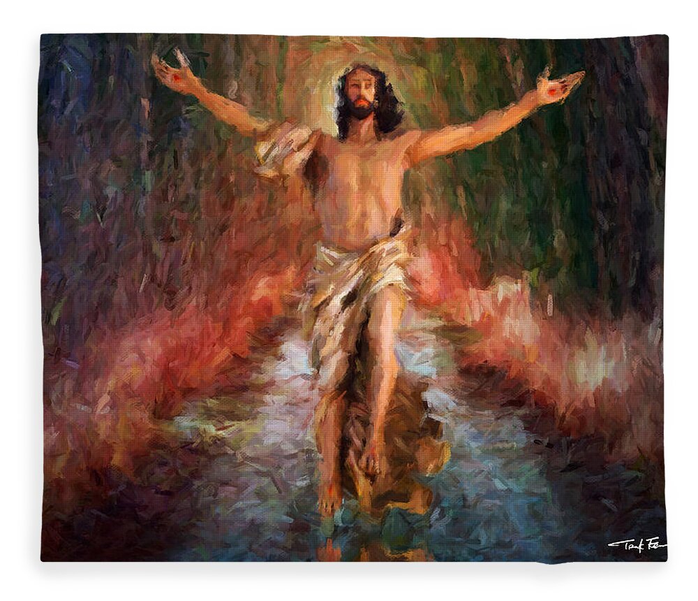 Landscape Fleece Blanket featuring the painting Jesus On The Road by Trask Ferrero