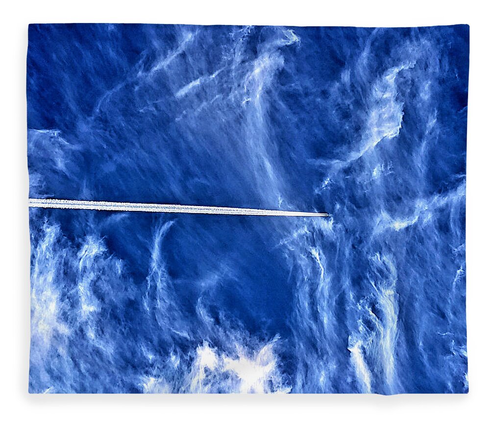 Jet Streaks Fleece Blanket featuring the photograph Jet Streaks Across Blue Sky by David Zumsteg