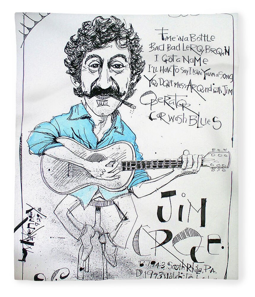  Fleece Blanket featuring the drawing Jim Croce by Phil Mckenney