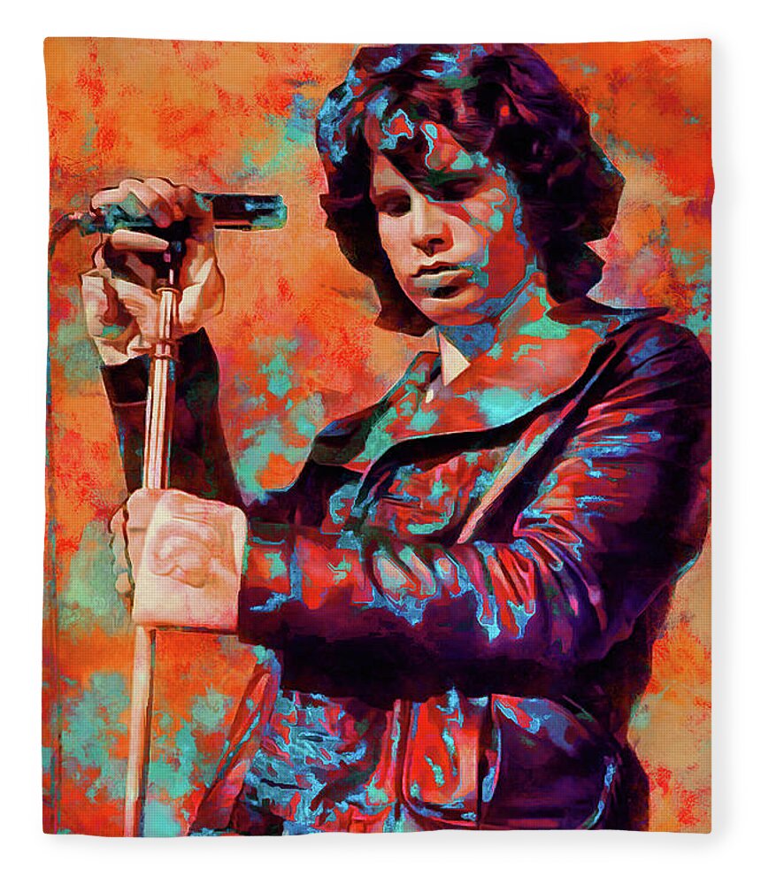 Jim Morrison Fleece Blanket featuring the mixed media Jim Morrison Tribute Art Soul Kitchen by The Rocker Chic