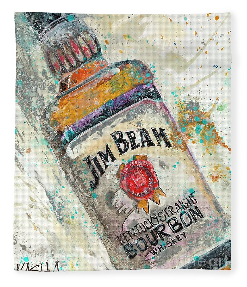 Jim Bean Bottle Fleece Blanket featuring the painting Jimbo by Kasha Ritter