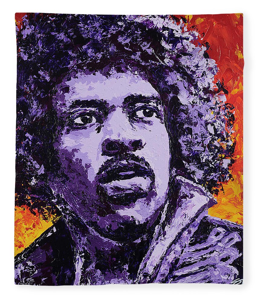 Jimi Hendrix Fleece Blanket featuring the painting Jimi Hendrix FIRE by Steve Follman