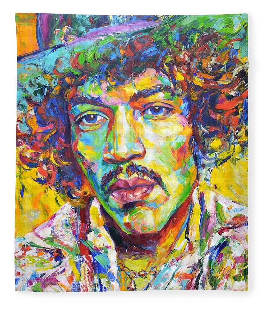 Jimi Hendrix Fleece Blanket featuring the painting Jimi Hendrix by Iryna Kastsova
