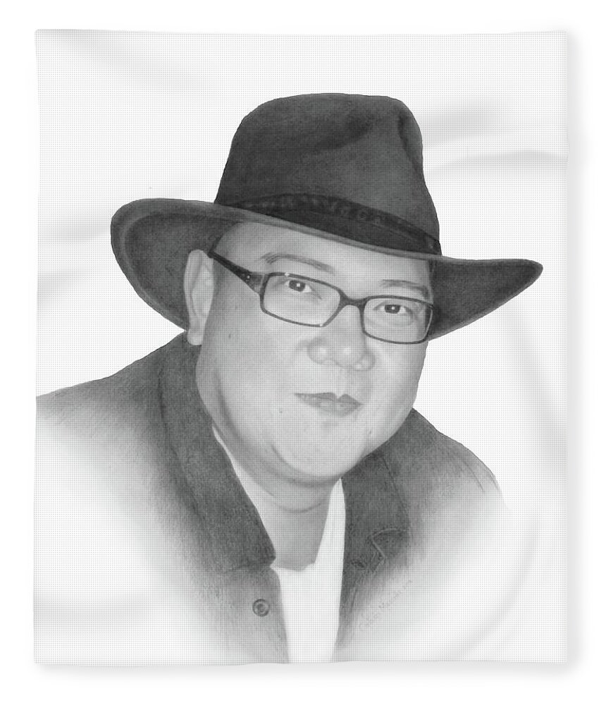 Portrait Fleece Blanket featuring the drawing Jing by Conrad Mieschke