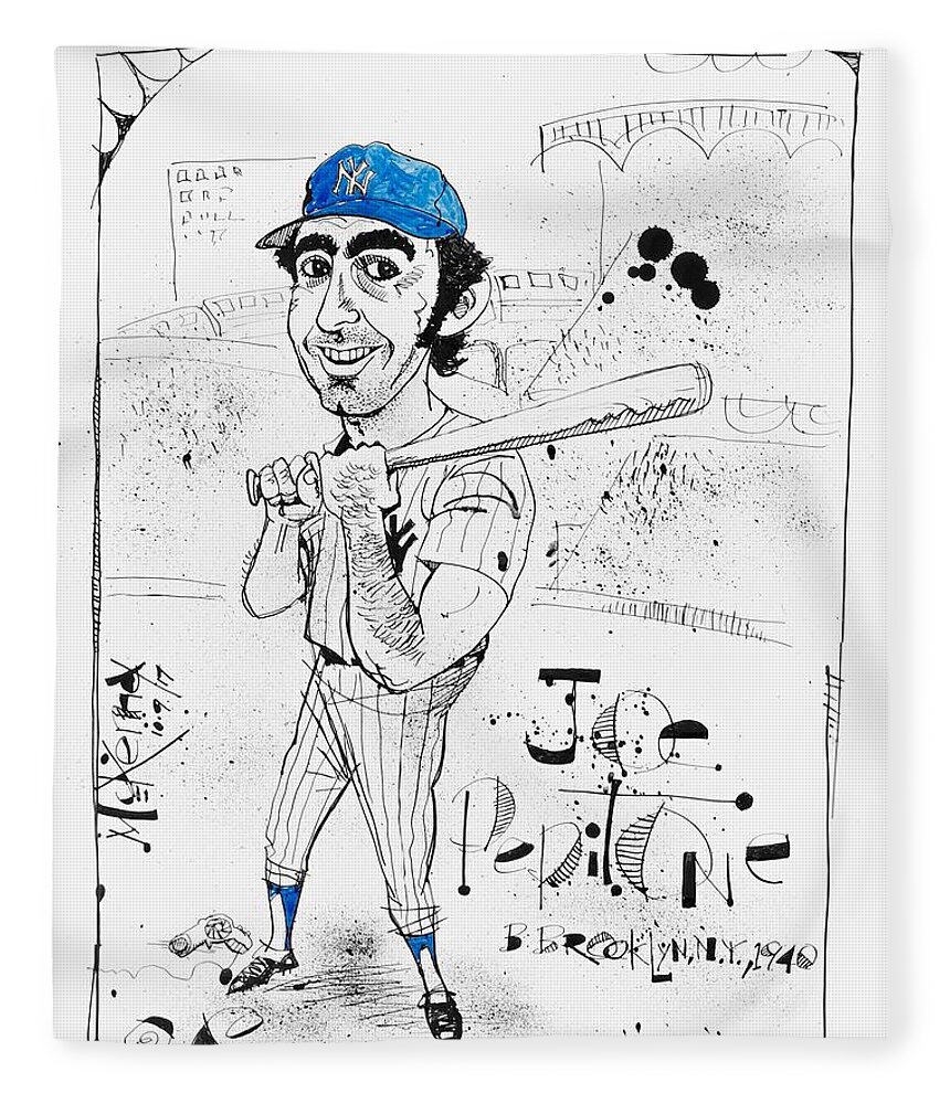  Fleece Blanket featuring the drawing Joe Pepitone by Phil Mckenney