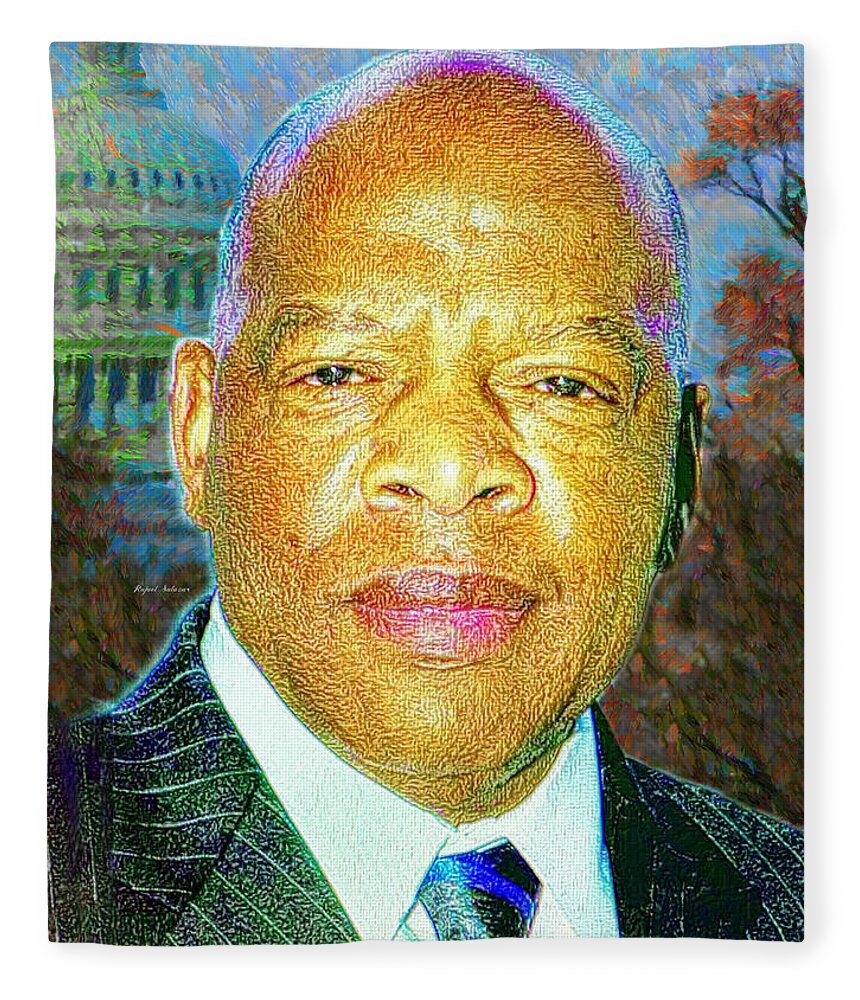 Portraits Fleece Blanket featuring the mixed media John Lewis honored at the March on Washinton by Rafael Salazar