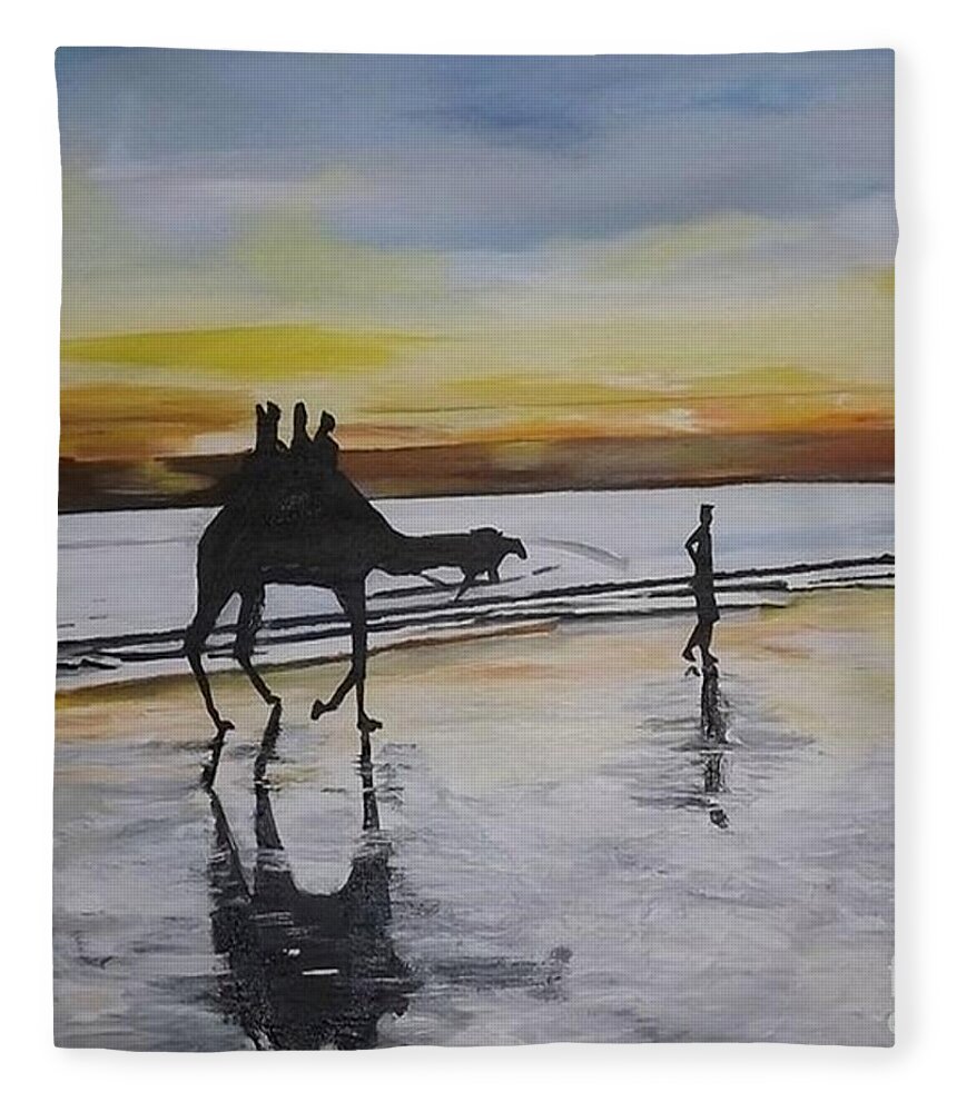 Acrylic Painting Fleece Blanket featuring the painting Journey by Beach by Denise Morgan