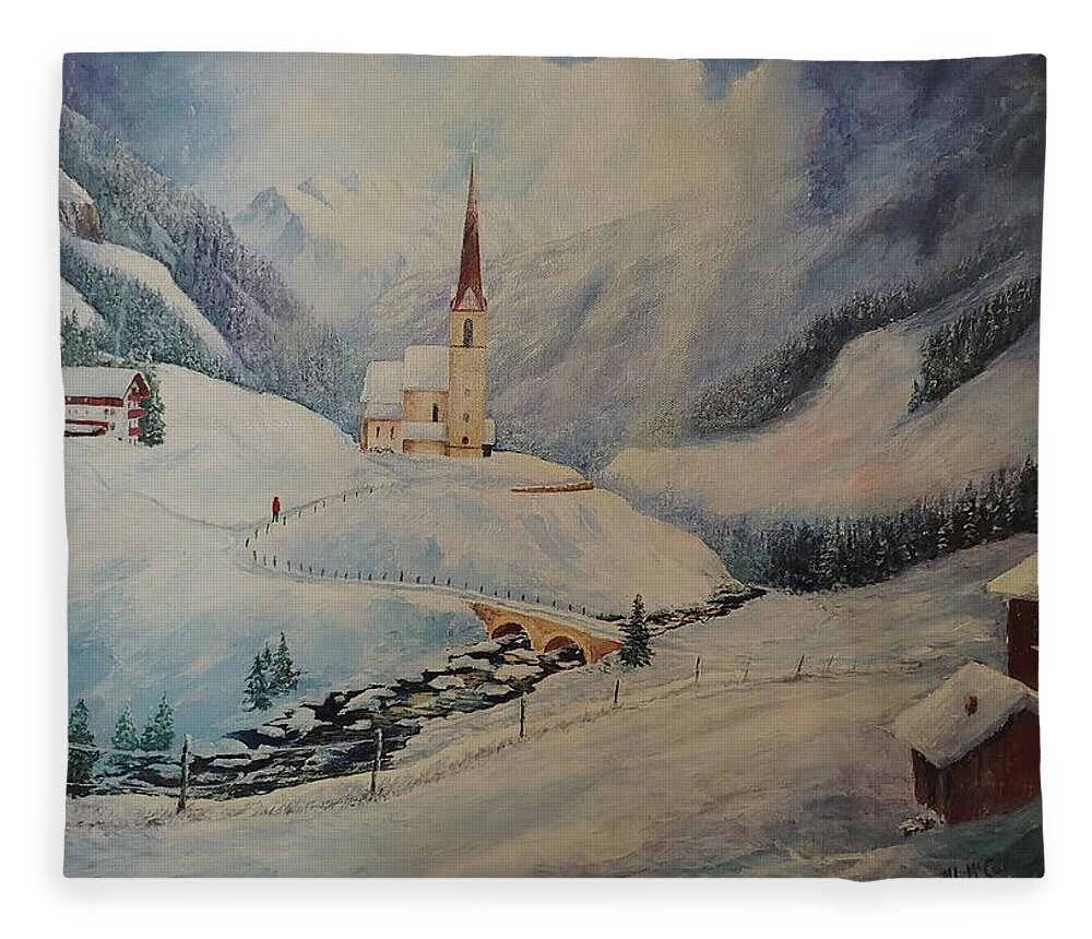 Inspirational Fleece Blanket featuring the painting Journey Toward the Cross by ML McCormick