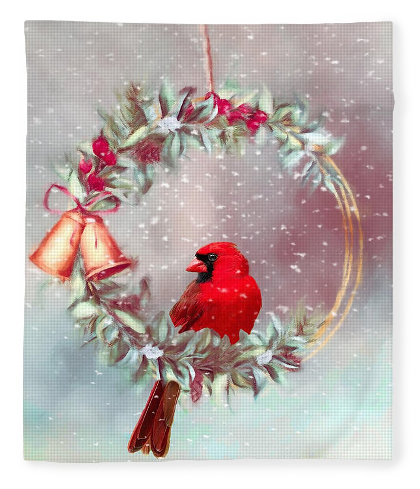 Christmas Card Fleece Blanket featuring the mixed media Joy to the World by Kathy Kelly