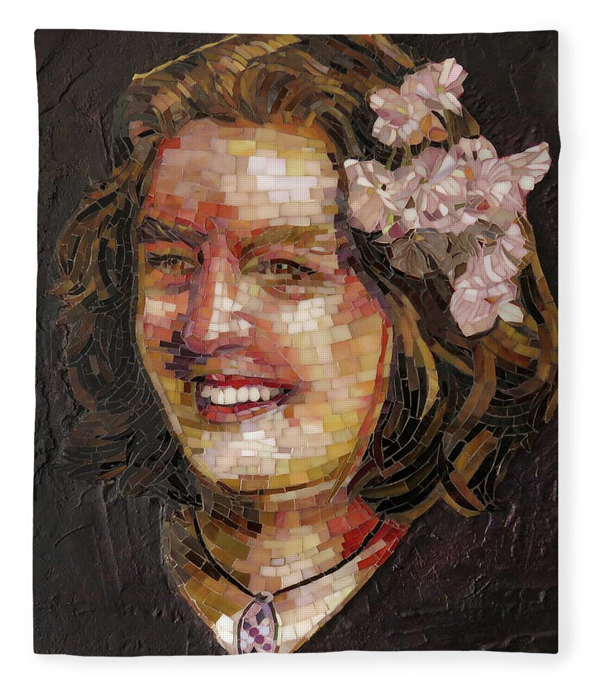 Mosaic Fleece Blanket featuring the glass art Judith, mosaic portrait by Adriana Zoon