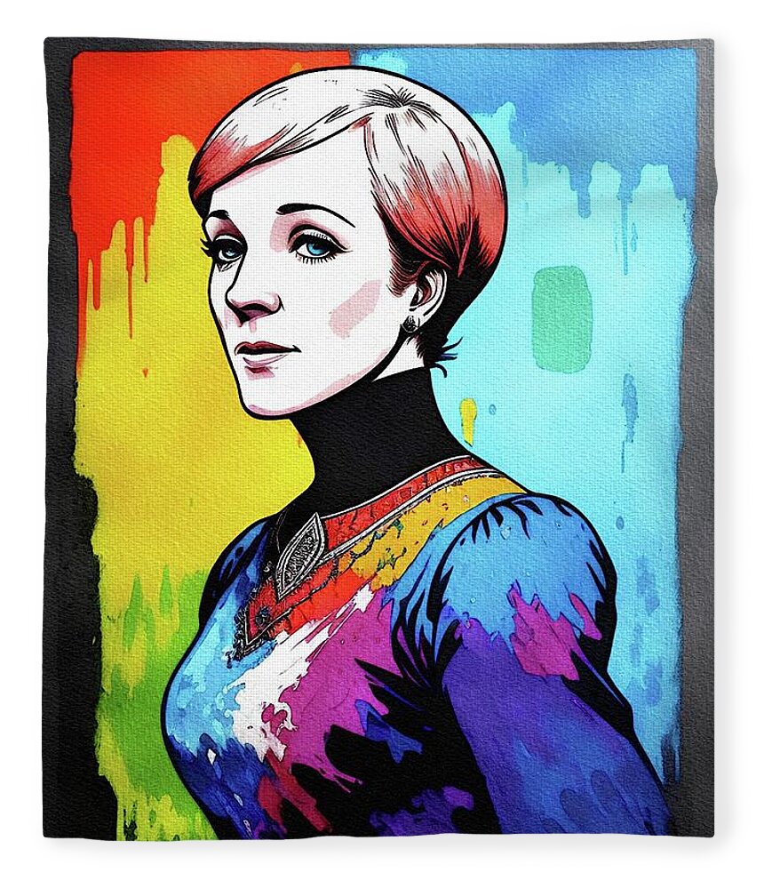 Julie Fleece Blanket featuring the painting Julie Andrews, Actress by Esoterica Art Agency