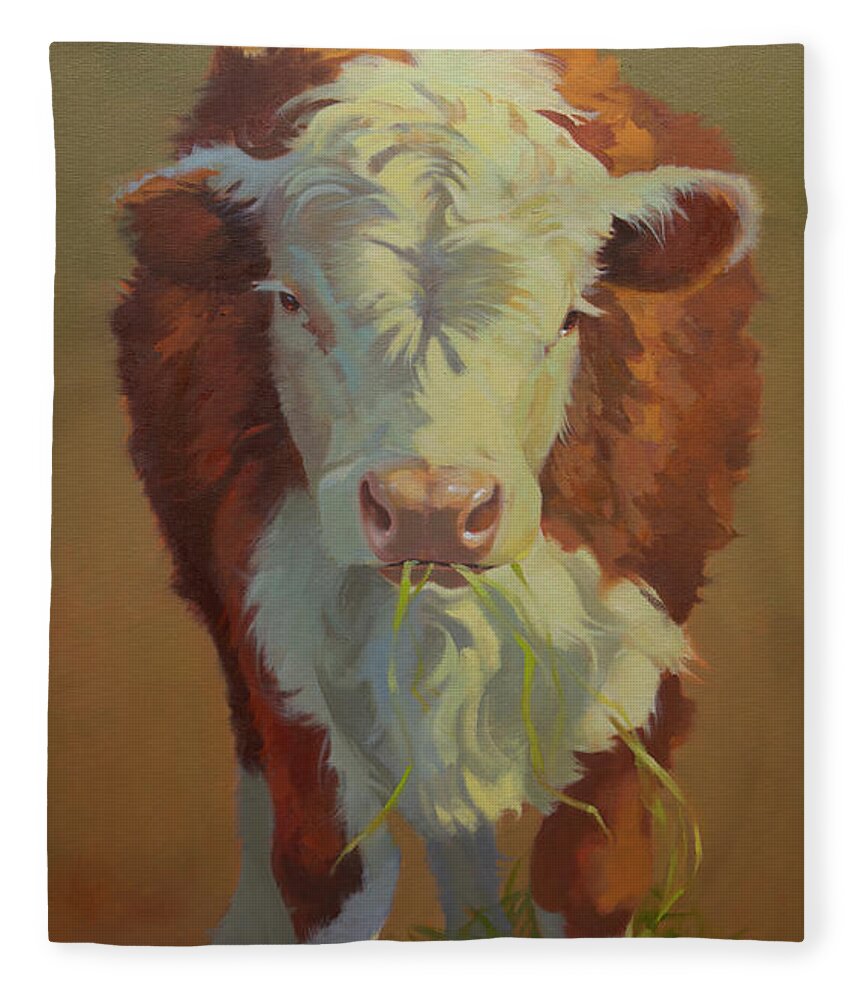 Farm Animals Fleece Blanket featuring the painting Just a Little Bull by Carolyne Hawley
