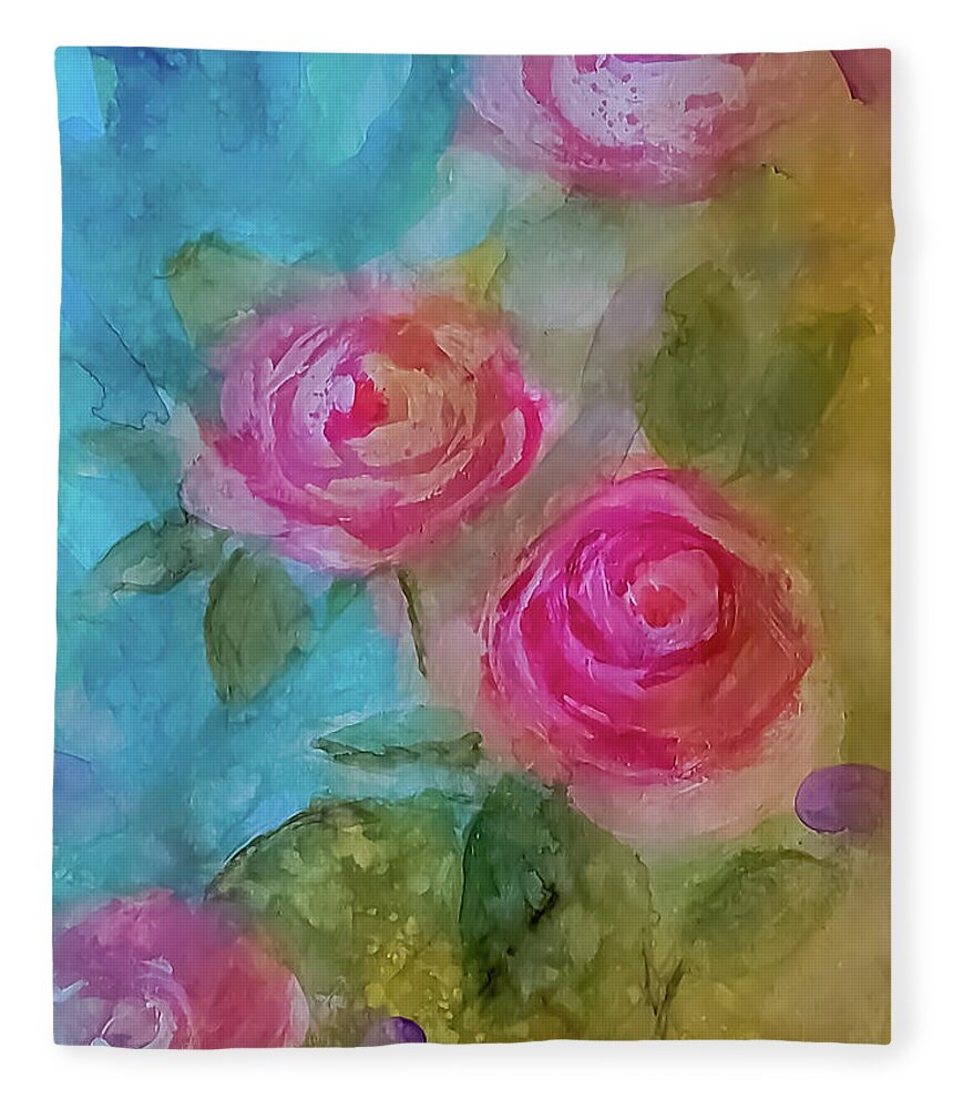 Rose Fleece Blanket featuring the painting Just a Quick Rose Painting by Lisa Kaiser